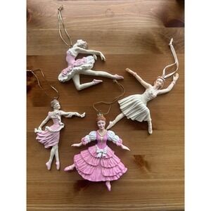 Set of 4 Vintage Ballerina Ornaments, Collectible Adult Lady Dancers, painted